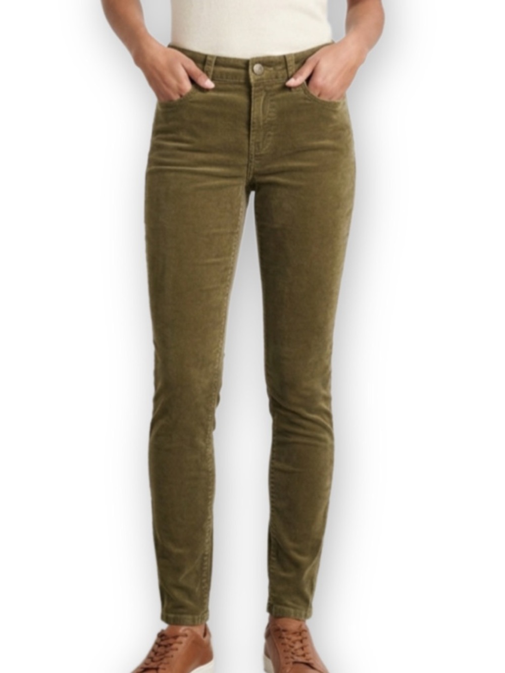 CAbi Womens Size 6 Skinny Corduroy Pants Moss Gold Ribbed Five Pocket No 3567
